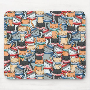 Tapis De Souris Chats en Écharpes d'hiver et Motif Casquette
