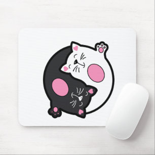 Tapis De Souris Chats endormis Yin Yang en noir et blanc