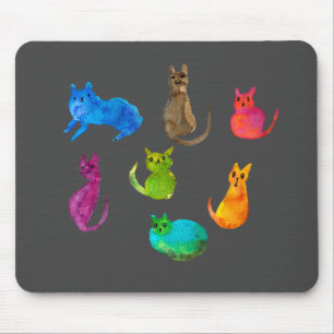 Tapis De Souris Chats fous colorés en aquarelle