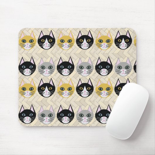Tapis De Souris Chats Herringbone Beige (Avec souris)