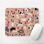 Tapis De Souris chats japonais Ukiyo-e Funny kitty (Avec souris)