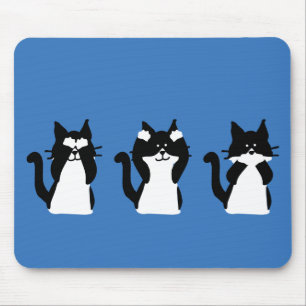 Tapis De Souris Chats noirs et blancs Trois chatons sages