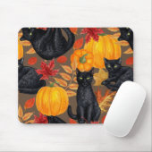 Tapis De Souris Chats noirs et citrouilles 2 (Avec souris)
