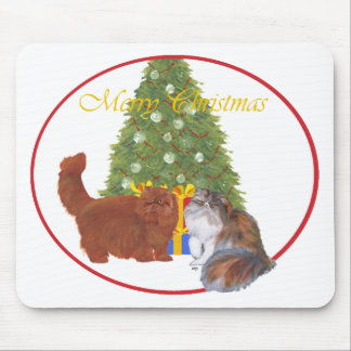 Tapis De Souris Chats Persans Rouges et Calico Noël
