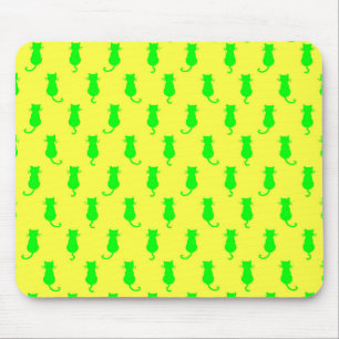 Tapis De Souris Chats verts fantaisistes jaunes pour un plaisir fé