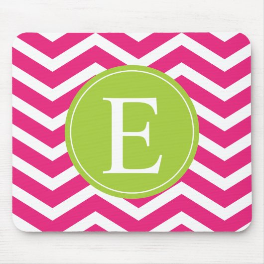 Tapis De Souris Chaud rose blanc Chevron vert Monogramme (Devant)