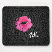 Tapis De Souris Chaud rose Lipgloss Kiss Black Leopard Avec Monogr (Devant)