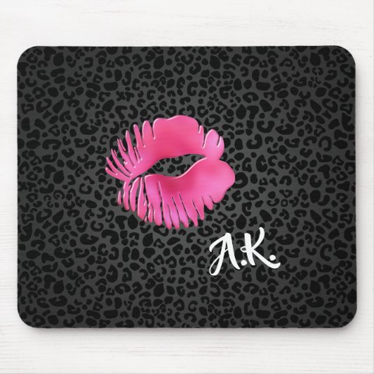 Tapis De Souris Chaud rose Lipgloss Kiss Black Leopard Avec Monogr (Devant)