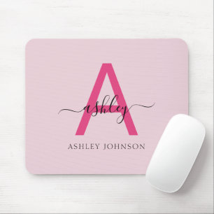 Tapis De Souris Chaud rose moderne Script Girl Monogramme Nom