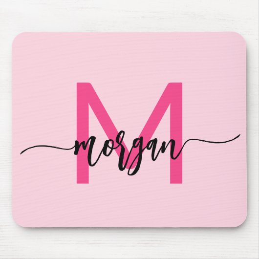 Tapis De Souris Chaud rose moderne Script Girl Monogramme Nom (Devant)