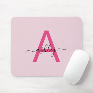 Tapis De Souris Chaud rose moderne Script Girl Monogramme Nom