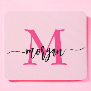 Tapis De Souris Chaud rose moderne Script Girl Monogramme Nom