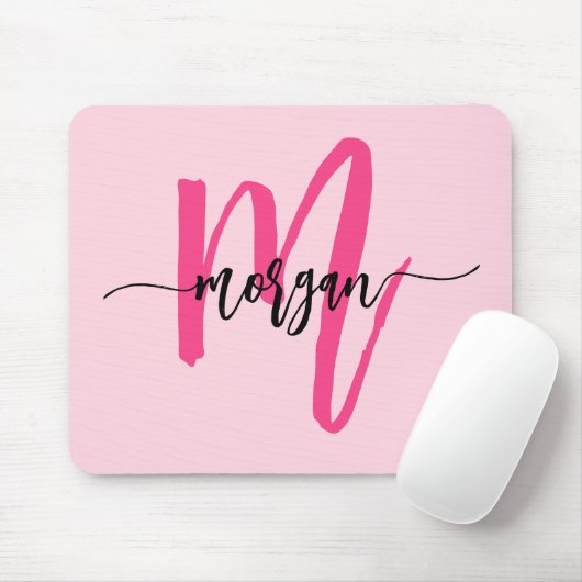 Tapis De Souris Chaud rose moderne Script Girl Monogramme Nom (Avec souris)