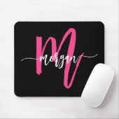 Tapis De Souris Chaud rose noir moderne Script Girl Monogramme Nom (Avec souris)
