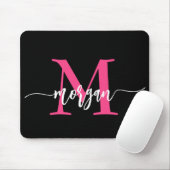 Tapis De Souris Chaud rose noir moderne Script Girl Monogramme Nom (Avec souris)