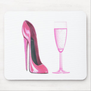 Tapis De Souris Chaussure et verre stylets roses de Champagne