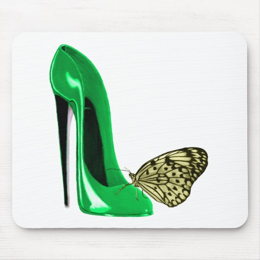 Tapis De Souris Chaussure stylet et papillon de vert vert (Devant)