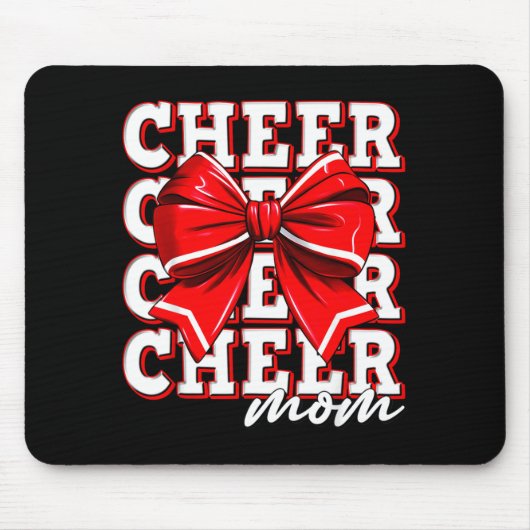 Tapis De Souris Cheer Mom Cheerleader Bow Biggest Fan Red Team  (Devant)