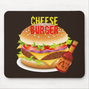 Tapis De Souris Cheeseburger Avec Sauce Chimille Mousepad foncé