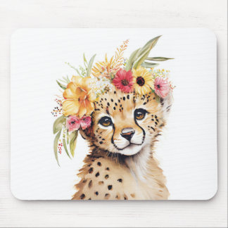 Tapis De Souris Cheetah Flower Crown Art Aquarelle Safari Wild