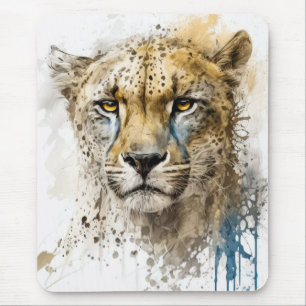Tapis De Souris Cheetah Portrait Animal Peinture Faune En Plein Ai