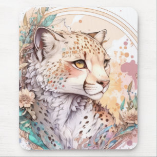 Tapis De Souris Cheetah Portrait Animal Peinture Faune En Plein Ai