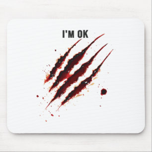 Tapis De Souris Chemise sanglante Je suis OK Splatter sang déchiré