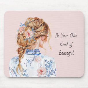 Tapis De Souris Chemisier floral rose bleu blanc pour femme aux ch