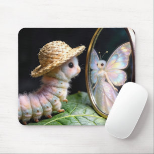 Tapis De Souris Chenille floue regardant un papillon fée