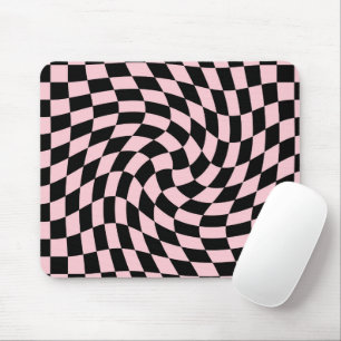 Tapis De Souris Chèques déformées en rose noir rétro À damiers dor