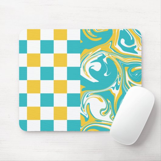 Tapis De Souris Chèques et permules en Turquoise, Jaune et Blanc (Avec souris)