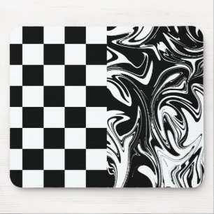 Tapis De Souris Chèques et tourbillons - Noir et Blanc