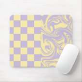 Tapis De Souris Chèques et tourbillons - Pastel Jaune et Violet (Avec souris)