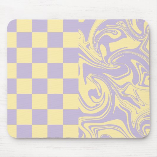 Tapis De Souris Chèques et tourbillons - Pastel Jaune et Violet (Devant)