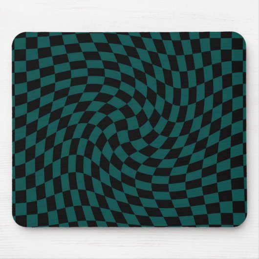 Tapis De Souris Chèques Noirs Retro Warped Jungle Vert À damiers (Devant)