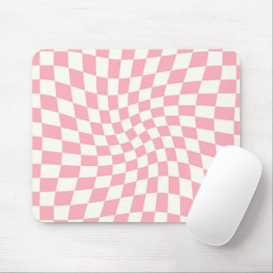 Tapis De Souris Chèques Retro Pastel Pink Bébé en damier Warped