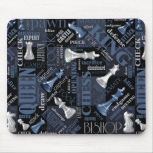 Tapis De Souris Chess Terms and Pieces Silver and Blue ID784