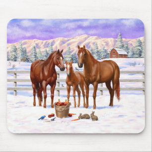 Tapis De Souris Chestnut Sorrel Quarter Chevaux En Neige