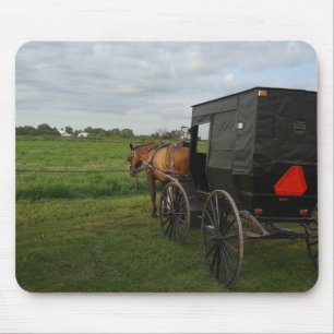 Tapis De Souris Cheval Amish et Buggy au coucher du soleil