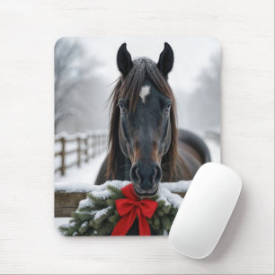 Tapis De Souris Cheval avec une couronne de Noël