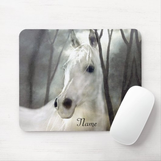 Tapis De Souris Cheval blanc avec nom (Avec souris)