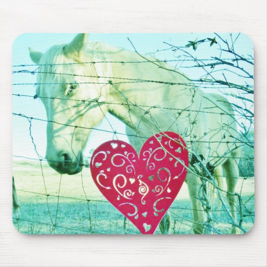Tapis De Souris Cheval Blanc Coeur Rouge Saint Valentin (Devant)