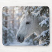 Tapis De Souris Cheval Blanc Dans un Pin Enneigé (Devant)