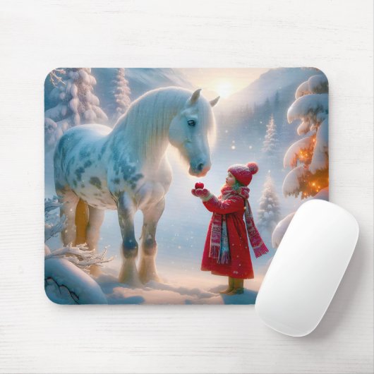 Tapis De Souris Cheval blanc d'hiver (Avec souris)