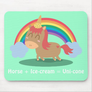 Tapis De Souris Cheval Brun Kawaii essayant d'être une Licorne