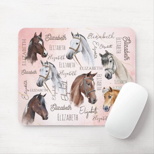 Tapis De Souris Cheval cadeaux thématiques nom personnalisé monogr (Avec souris)
