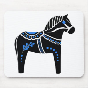 Tapis De Souris Cheval Dala folk noir/blanc/bleu, Folk Friesian