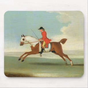 Tapis De Souris Cheval de course galopant et jockey monté en roug