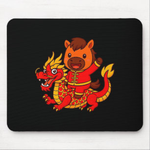 Tapis De Souris Cheval de feu mignon chevauchant le dragon chinois