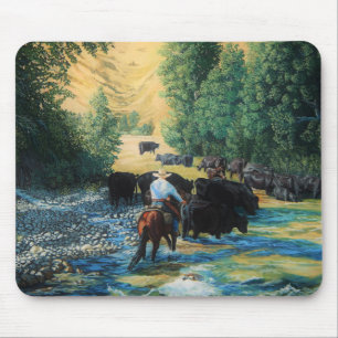 Tapis De Souris Cheval de ranch et commande et rivière de troupeau
